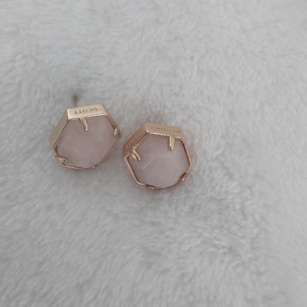 Kendra Scott 14k Plated Rose Gold & Rose Quartz Logo Engraved Stud Earrings